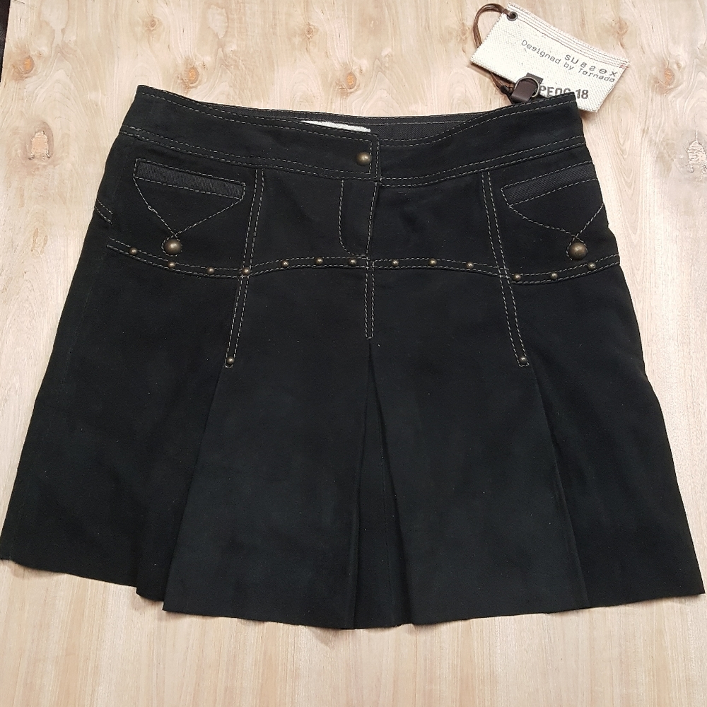 Sussex Genuine Black Suede Mini Designer Skirt